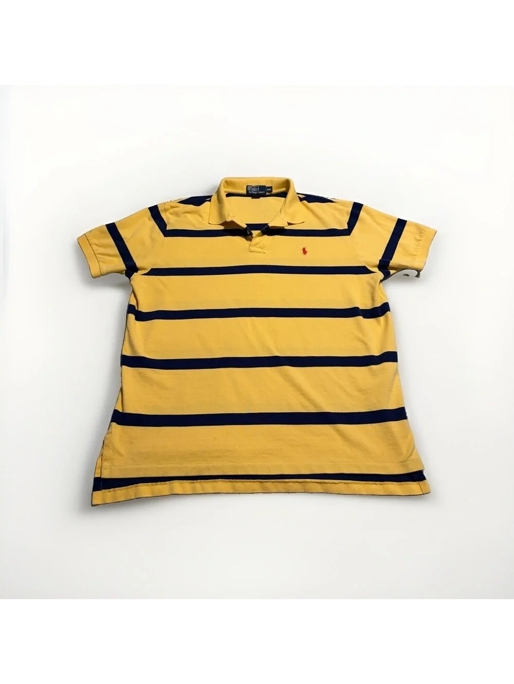 Polo Ralph Lauren Polo Shirt S/S Yellow & Navy Stripe 100% Cotton Sz 2XL